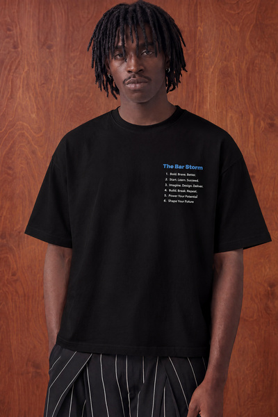 TWILIT Baskılı Boxy-Fit Erkek Tişört T-Shirt Oversize Unisex - Siyah