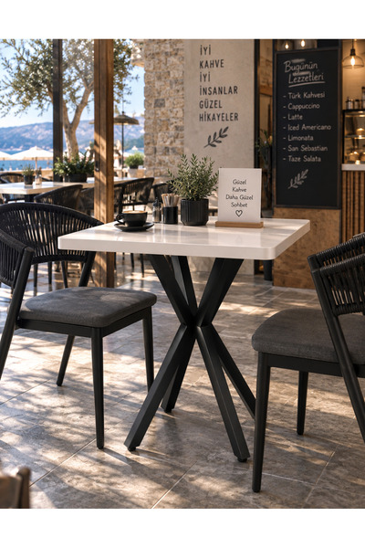 MASA MUTFAK CAFE BALKON BAHÇE RESTORAN YEMEK MASASI 70X70 METAL AYAK KALINLAŞ...