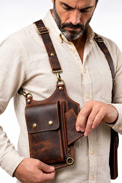 KUVARK Veyron • Genuine Leather Holster • Men's Shoulder Bag • Handmade • Brown
