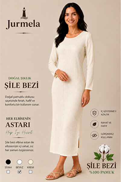 Jurmela Şile Bezi Long Sleeve Cotton Chemise Şile Bezi Long Dress Lining