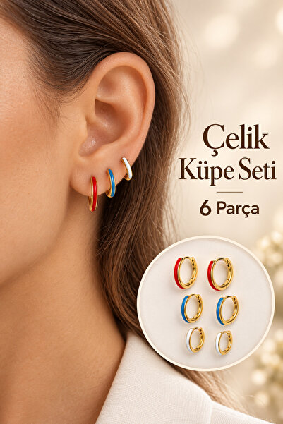 Sacce Scarves&Accessories Renkli Çelik Küpe Seti 6 Parça