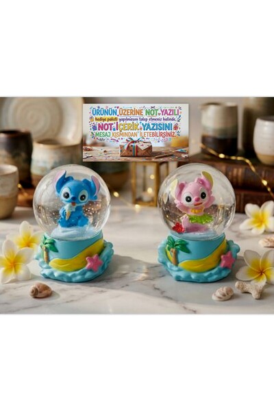 Online 9cm-6cm Işıklı pembe ve Mavi renk Hediyelik-Dekoratif 2 li Stitch Kar ...