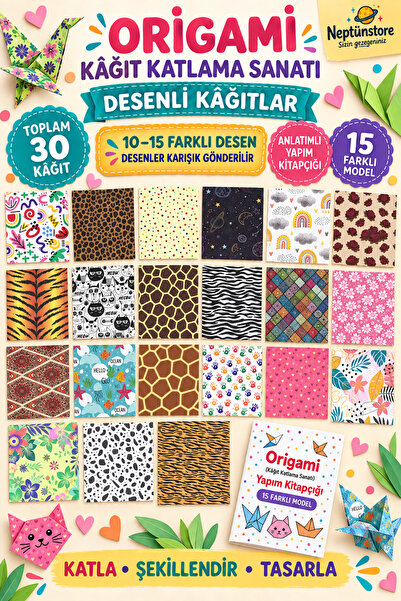 Origami Kağıt Katlama Sanatı – 15 Farklı Model Öğreten Eğitici Aktivite Seti (Model 1)