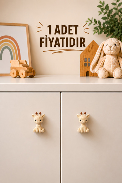 Rekatech ZÜRAFA KULP Çocuk Odası Örgü Desenli Dekoratif Çekmece Hayvan Figürl...