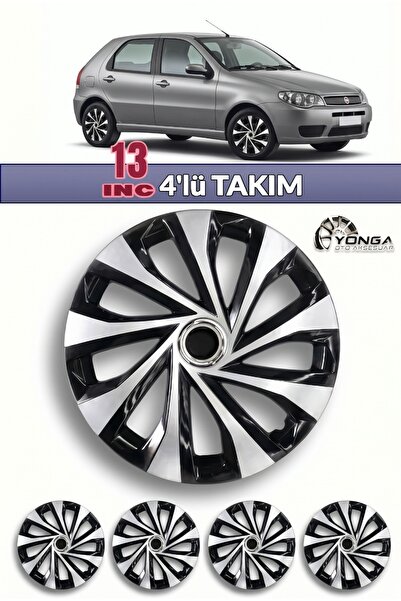 YONGA OTO AKSESUAR FİAT PALİO 13 İnç Jant Kapağı 4'lü Set Siyah Gümüş + 4 Amb...
