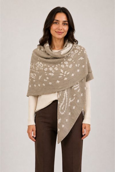 Sebir Moda Patterned Double-Sided Knitwear Triangle Shawl