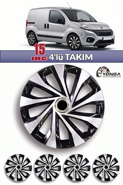 YONGA OTO AKSESUAR FİAT FİORİNO 15 İnç Jant Kapağı 4'lü Set Siyah Gümüş + 4 A...