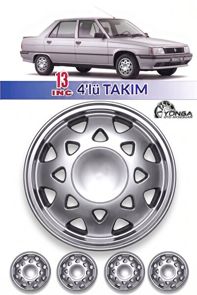 YONGA OTO AKSESUAR RENAULT R9 EUROPA 13 İnç Jant Kapağı 4'lü Set Gümüş + 4 Am...