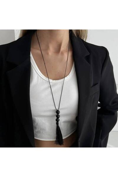 Choice Black Salircon Bohemian Black Acrylic Beaded Necklace for Women Charms...