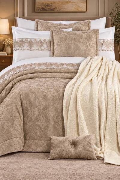 GOLDROOM Home BUKET 11 PARÇA NAKIŞLI NEVRESİM TAKIMLI,KADİFE YATAK ÖRTÜSÜ VE ...