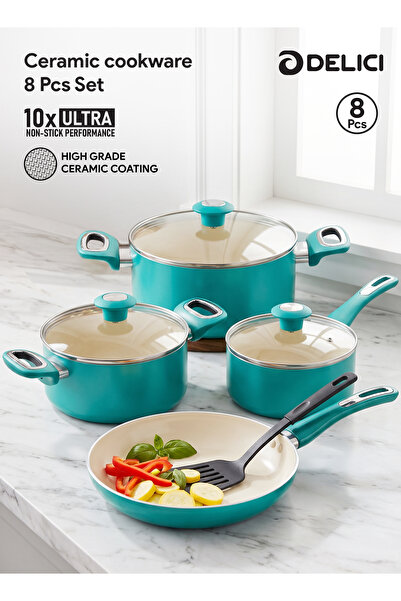 DELICI 8 Pcs Ceramic Nonstick Cookware Set | Quick Heat, Easy Clean, Ultra No...