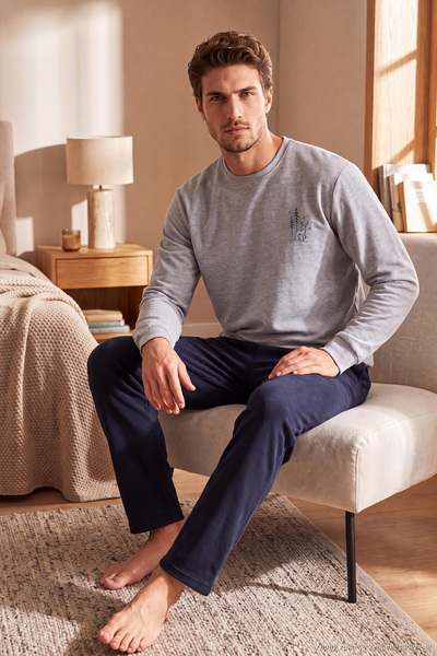 Buratti Ultra Soft Minimal Nakışlı Uzun Kollu Pijama Takımı Erkek PİJAMA TAKI...