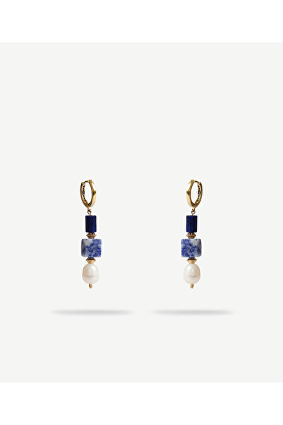 Yargıcı Lapis Ve İnci Detaylı Sallantılı Küpe