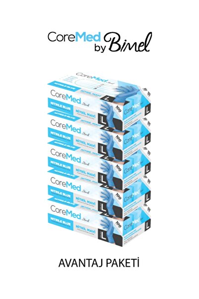 COREMED Nitril Mavi Pudrasız Muayene Eldiveni L - 5 Paket 100 lü