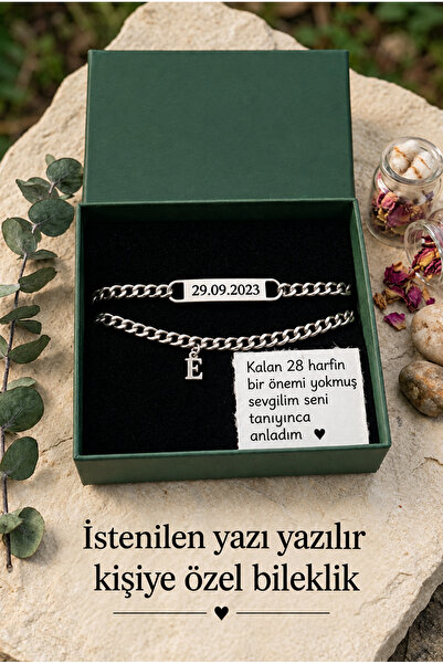 hot flowers 2'li Çelik bileklik seti Harf detaylı tarih detaylı KADIN - ERKEK...