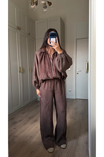 Bade Butik Kahve Garnili Bomber Pantolon Takım