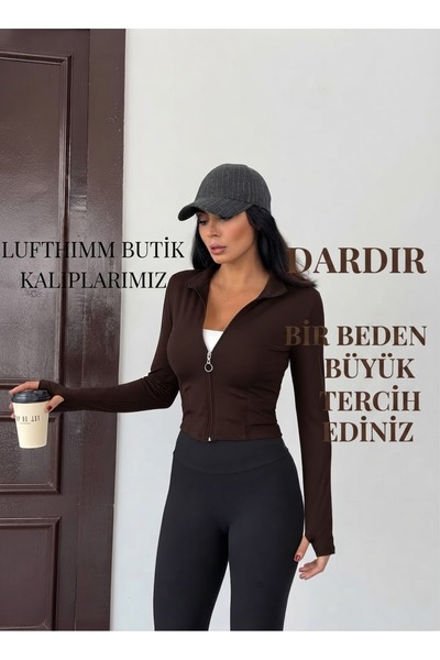 Lufthimm YENİ ÜRÜN FERMUARLI DİK YAKA PARMAK GEÇİRMELİ DALGIÇ KUMAŞ BLUZ