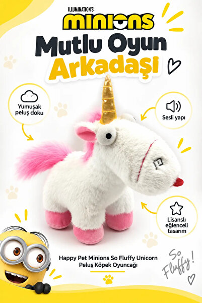 Happy Pet Minions So Fluffy Unicorn Lisanslı Tek Boynuzlu At Peluş Köpek Oyun...