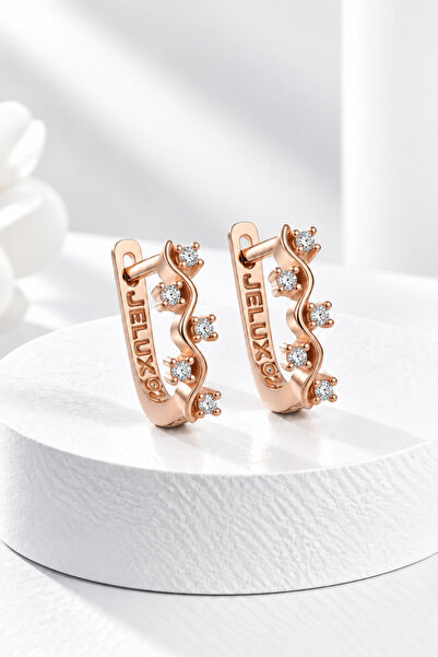 jelux silver Gümüş 925 Ayar Zirkon Taşlı Sarmaşık Model Rose Küpe