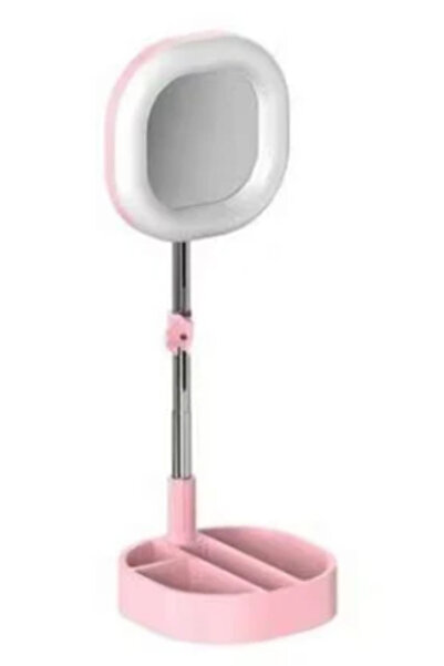 BASHAR Lampa circulara patrata de machiaj cu oglinda si suport telefon/accesorii