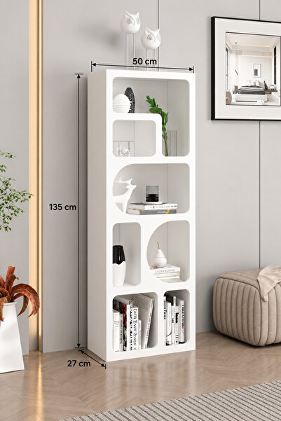 Minar Bohem Kitaplık 135 Cm Mebran - Beyaz