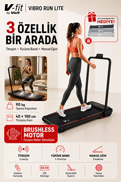 Voit V-Fit by Voit Vibro Run Brushless Titreşimli Katlanır Koşu Bandı, 8 km/s...
