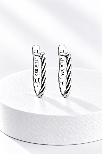 jelux silver Gümüş 925 Ayar Elips Burgu Model Trend Ataç Küpe