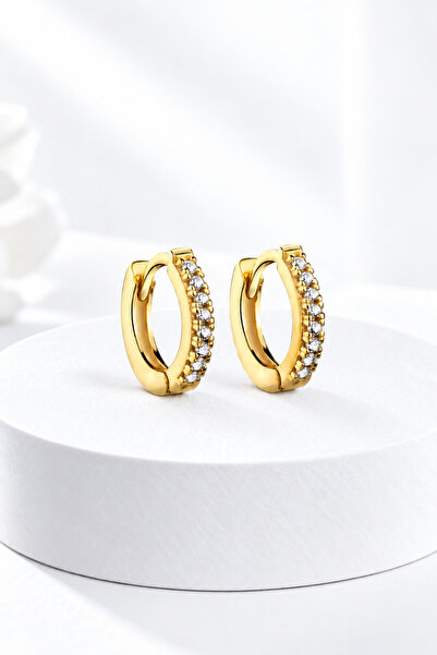 jelux silver Gümüş 925 Ayar 1 2 Mm Zirkon Taşlı Halka Gold Küpe