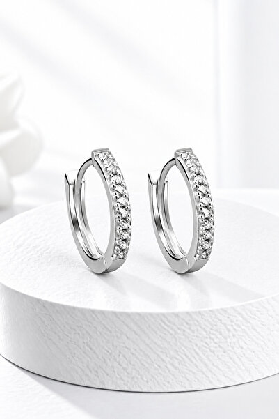 jelux silver Gümüş 925 Ayar 16 Mm Sıralı Zirkon Taşlı Küpe
