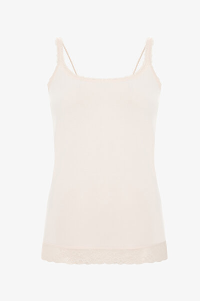 Penti Light Pink Lace Detailed Thin Strap Cotton Undershirt
