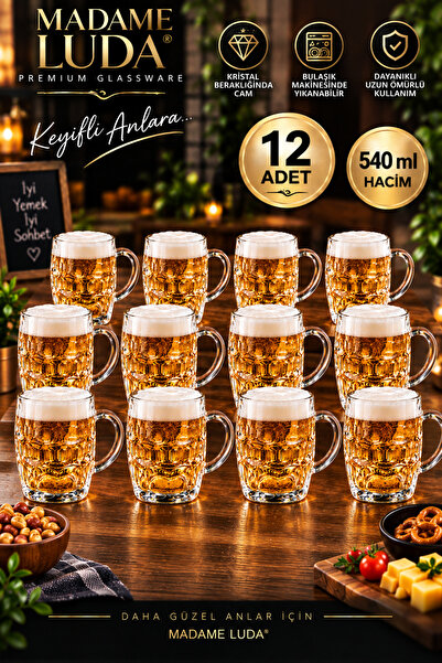 MADAME LUDA Arjantin Pub Bar 540 Cc.12 Adet Kulplu Bardağı.