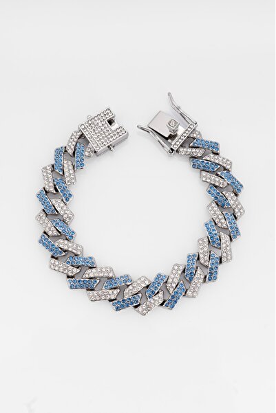 Crupt Studio 15mm Blue İced Out Prong Chain Erkek Bileklik KA1302GM