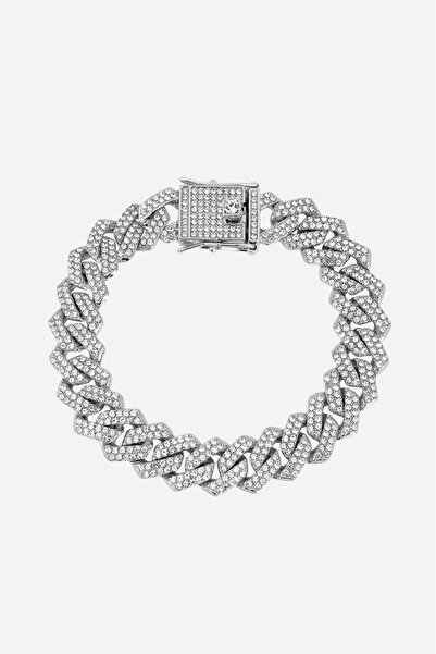 Crupt Studio 14mm Iced Out Prong Chain Silver Ton Erkek Bileklik
