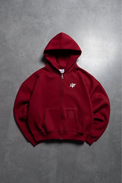 Crupt Studio Crupt Bordo Nova Boxy Crop Erkek Ceket Zip Hoodie