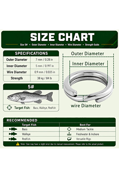 Choice 7mm 84lbs 9KM 30Pcs Split Rings Fishing Stainless Steel Lure Rings Sal...
