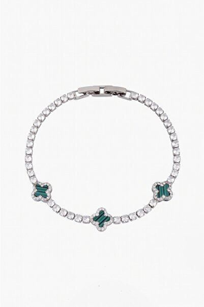 Crupt Studio Royal Green Clover Crystal Tennis Erkek Yonca Bileklik