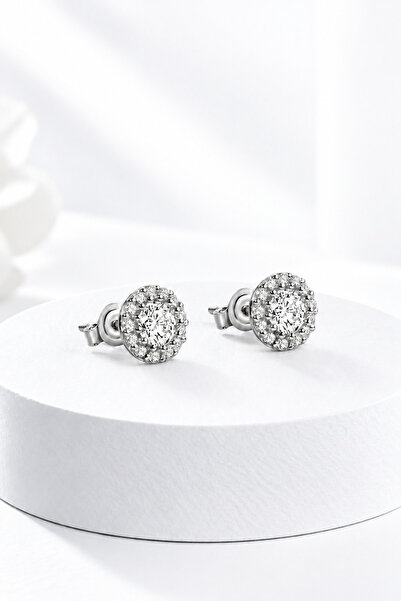 jelux silver Gümüş 925 Ayar 7 Mm Zirkon Taşlı Yuvarlak Küpe