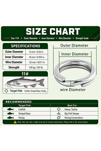 Choice 14mm 287lbs 9KM 30Pcs Split Rings Fishing Stainless Steel Lure Rings S...