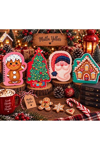 4nio New Year's Pattern Mini Shaped Notebook Set of 4 2