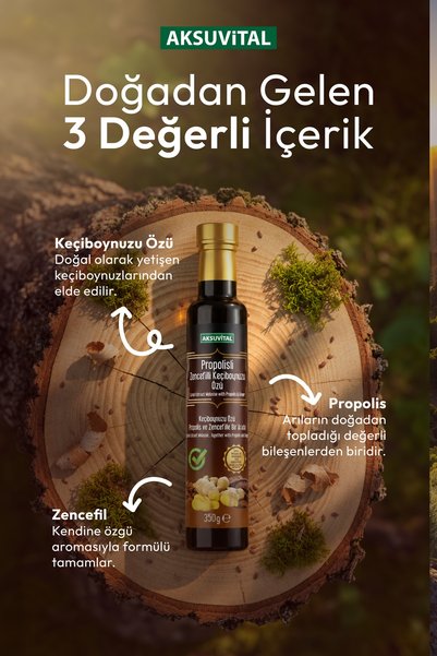 Aksu Vital Aksuvital Propolis Zencefil - Keçiboynuzu Özü 350 gr Pekmez %100 Doğal Propolisli Harnup Özü
