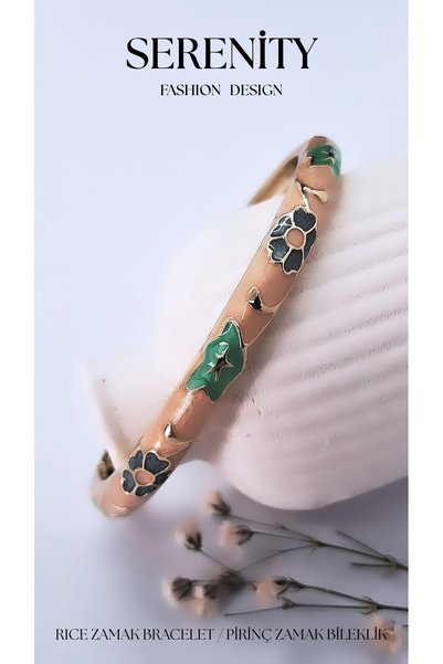Serenity Flower Decor Colorful Satin Enameled Brass Plated Zamak Bracelet