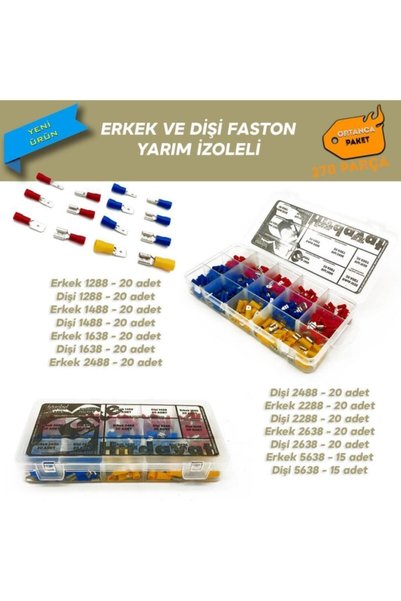 Site Hırdavat Yarım İzoleli Faston Terminal Seti, Ortanca Paket 270 Parça