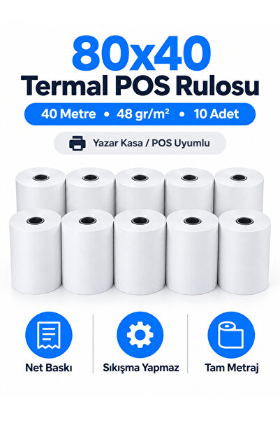 PEAKPACK 80x40 Termal Pos Rulosu 40 Metre – Geniş Ebat, Uzun Metraj Fiş Kağıd...