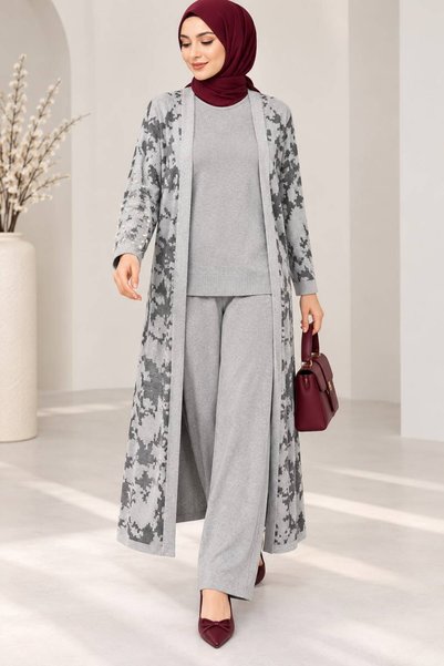 MAY MARA Women's 3-Piece Suit with Pearls on the Sleeves, Cotton and Jacquard, 3-Piece Blazer, Cardigan and Pants Set