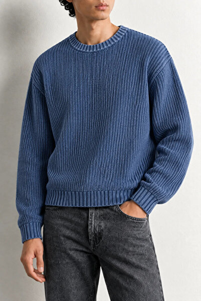 no7man Knole - Blue - Boxy Fit Wide Collar - Men's Sweater