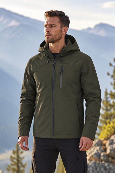 GHASSY CO Erkek İçi Polarlı Su ve Rüzgar Geçirmez Softshell Spor Mont