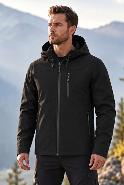 GHASSY CO Erkek İçi Polarlı Su ve Rüzgar Geçirmez Softshell Spor Mont