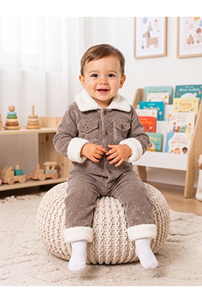 Chicsy Baby Tatlı Premium Çizgili Kadife İçi Peluşlu Welsoft Detaylı Düğmeli ...