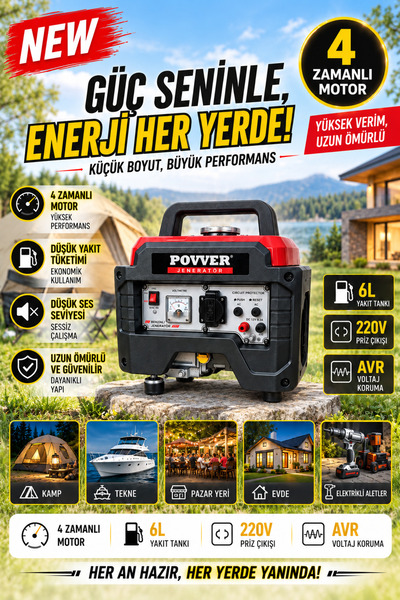 povver LT2000 En 1.40 Kva Ipli Marşlı Benzinli Jeneratör