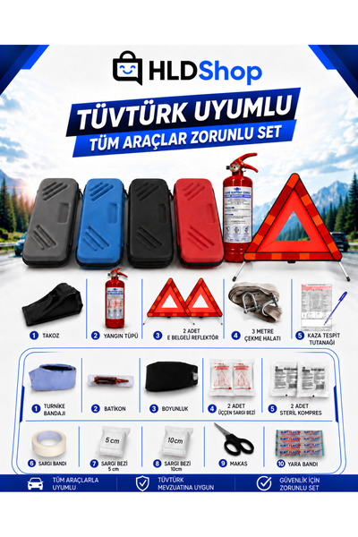 Halidi EVA ÇANTALI TRAFİK SETİ 4 RENK TÜM ARAÇLARA UYUMLU E BELGELİ REFLEKTÖR